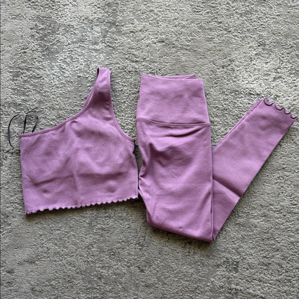 Spiritual Gangster Ribbed Sports Bra and Leggings Set - amethyst